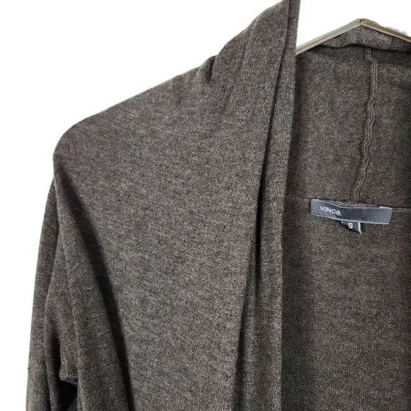 VINCE. Sweater Womens Small Brown Tie Front Cashmere Blend Draped Cardigan Shirt - Picture 5 of 9